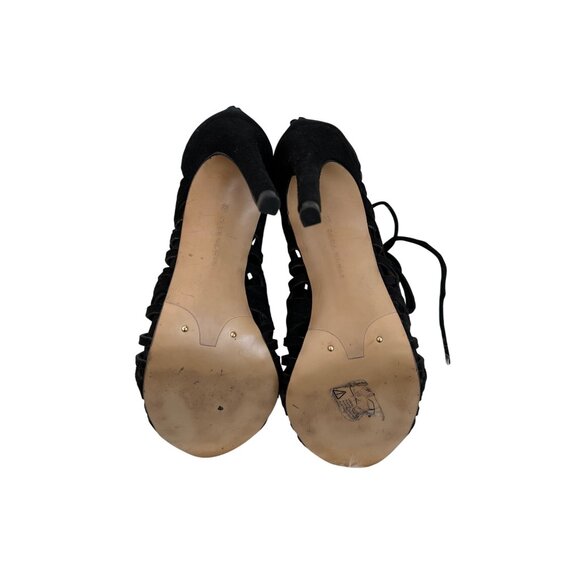 Zara Lace-Up Peep Toe Black Stiletto Heels With Cut-Out Design - Picture 4 of 6